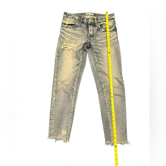 Moussy Vintage Denim Kelley Tapered Distressed Raw Hem Jeans, pre-owned, size 25 - Picture 1 of 16